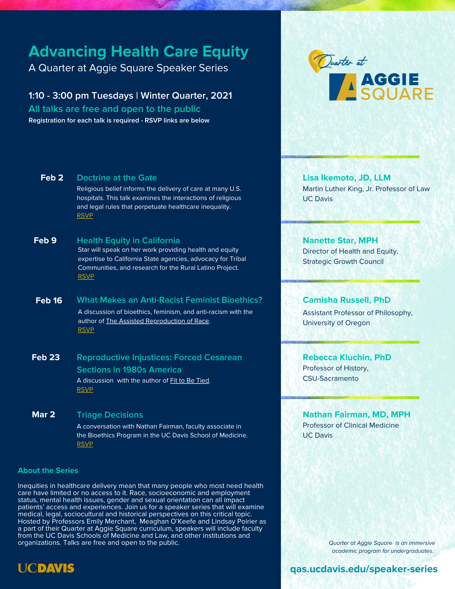 Advancing speaker series flyer - contains information on this page.