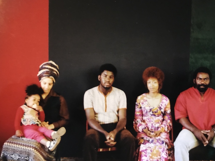 Far left: Cheryl Ann Fisher with Maisha Fisher (Winn) and Far right: James Fisher at Shule Jumamose (courtesy of James and Cheryl Fisher Shule Archives)