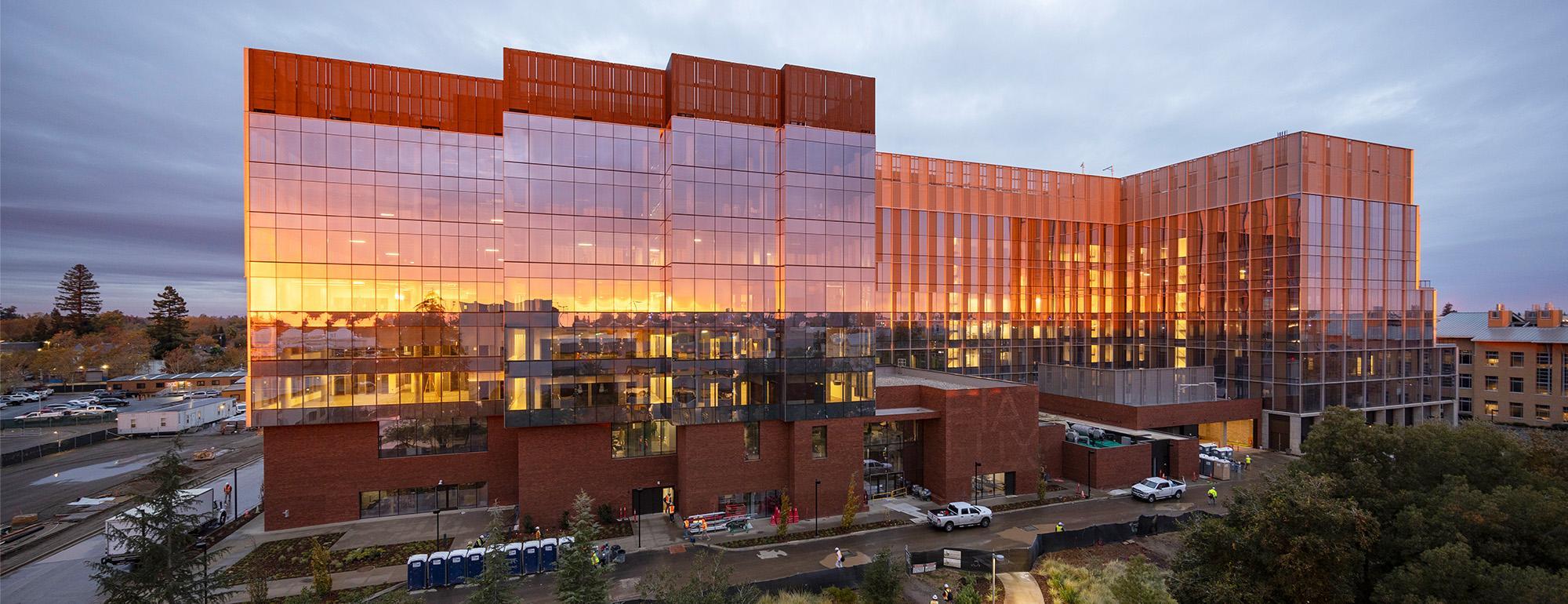 Aggie Square building at sunrise