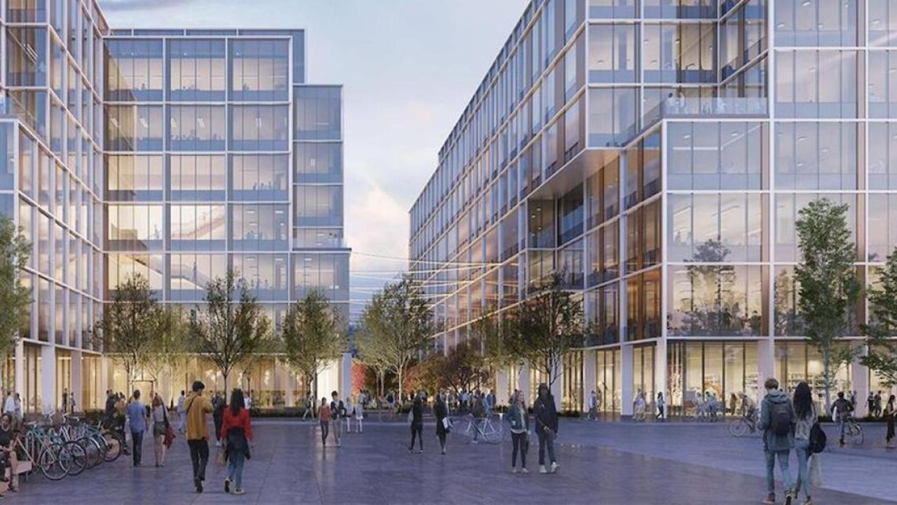 A sketch of Aggie Square buildings and the future site of the Quarter at Aggie Square program.